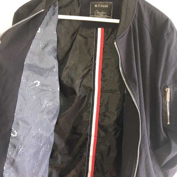 Navy Bomber Jacket with Baseball Collar - Picture 9 of 11